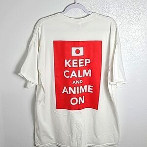 White T-Shirt with Red Lettering, Right Stuff & Keep Calm & Anime On, Size 2X